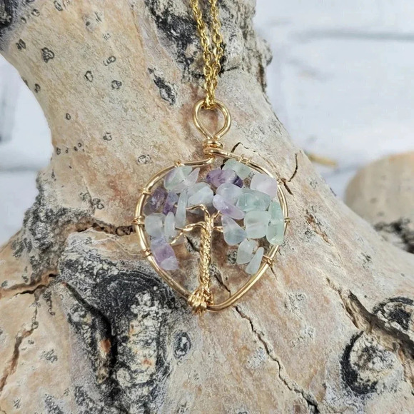 Wire Wrapped Tree of Life Golden Wrapped Pendant with 18in Chain - Picture 3 of 4